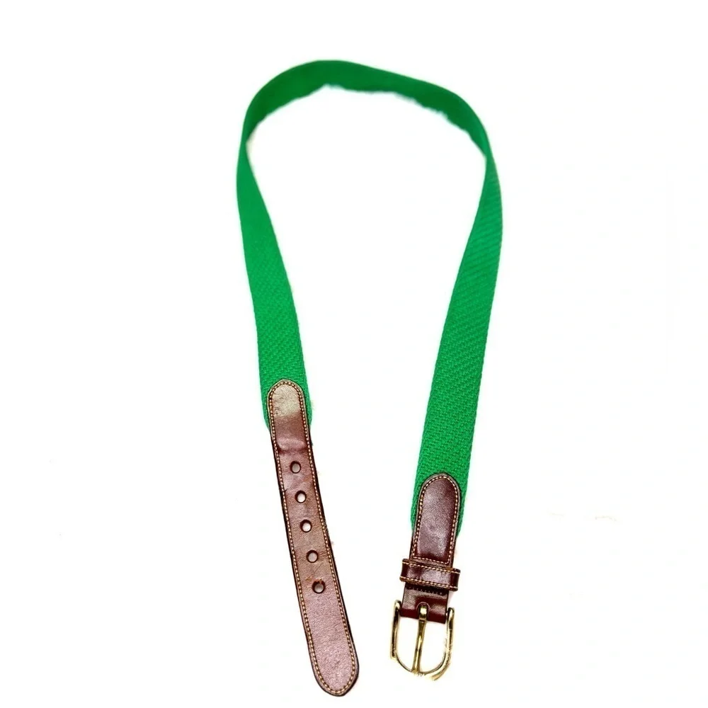 Vintage Men’s Dooney and Bourke Solid Brass Buckle Brown Leather & Green Belt